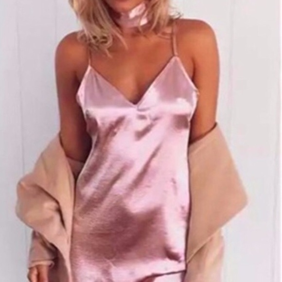 Dresses & Skirts - Pink Silky Choker Slip Dress